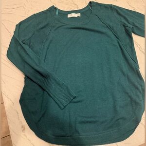 RD Style Teal Green Ribbed Detail Pullover Sweater Cozy Knit Excellent Condition